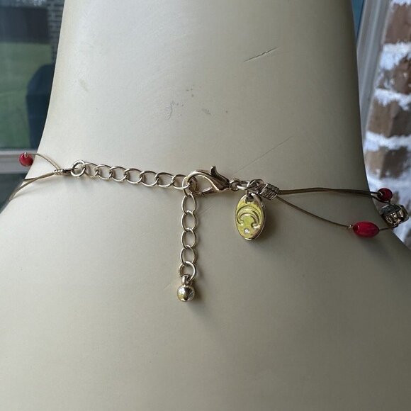 VTG Charming Charlie Necklace Wire Choker‎ Red Beads Rhinestones Gold Tone 20" - Picture 5 of 7